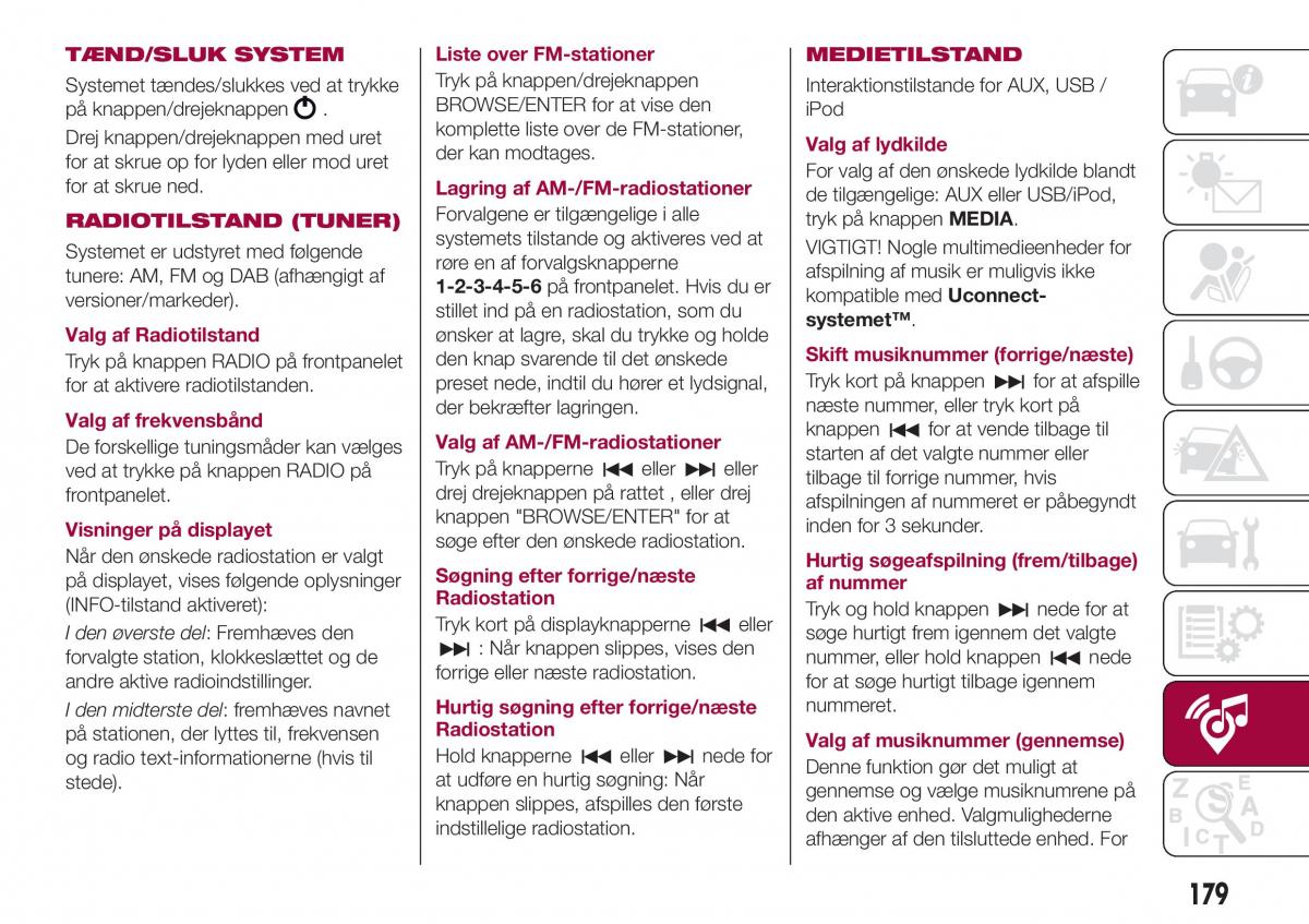 Fiat Tipo sedan Bilens instruktionsbog / page 181