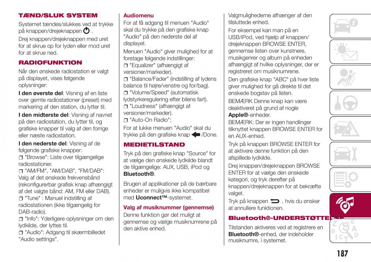 Fiat Tipo sedan Bilens instruktionsbog / page 189