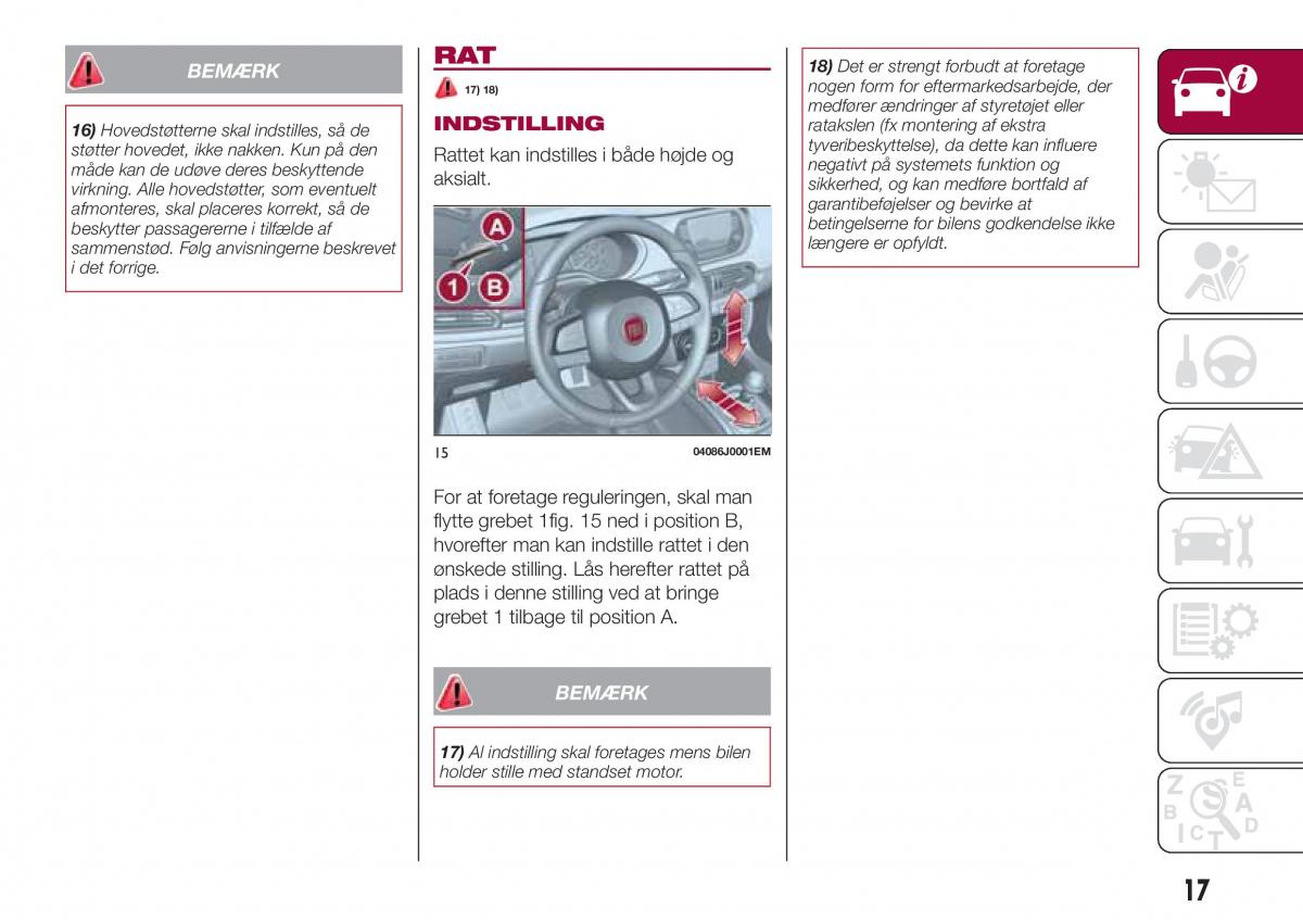 Fiat Tipo sedan Bilens instruktionsbog / page 19