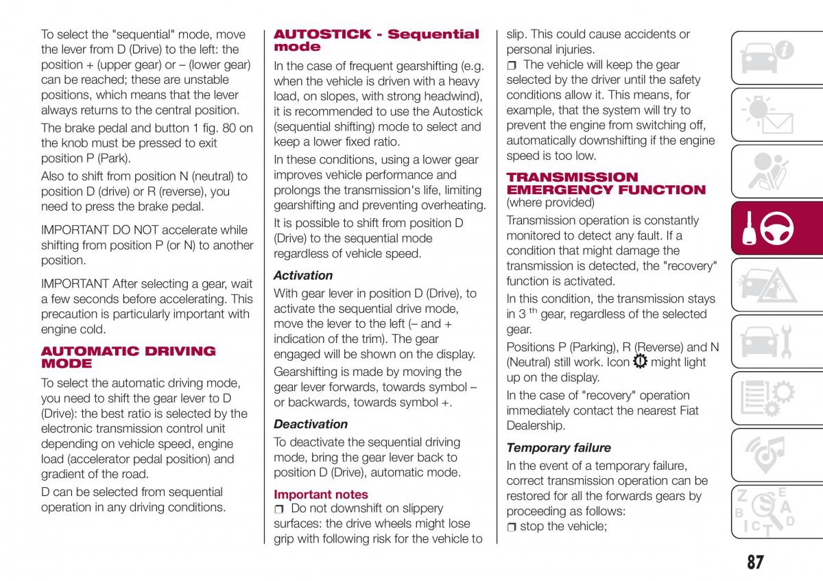 Fiat Tipo sedan owners manual / page 89