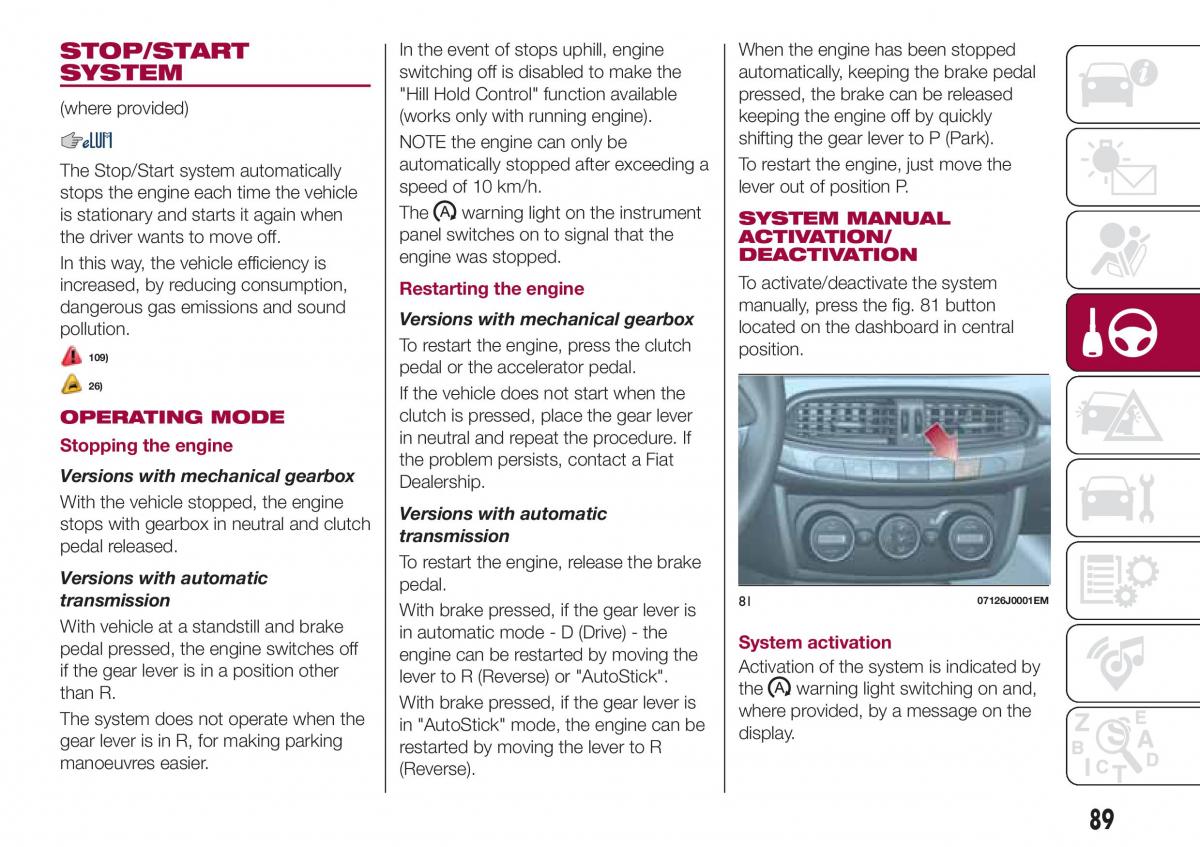 Fiat Tipo sedan owners manual / page 91