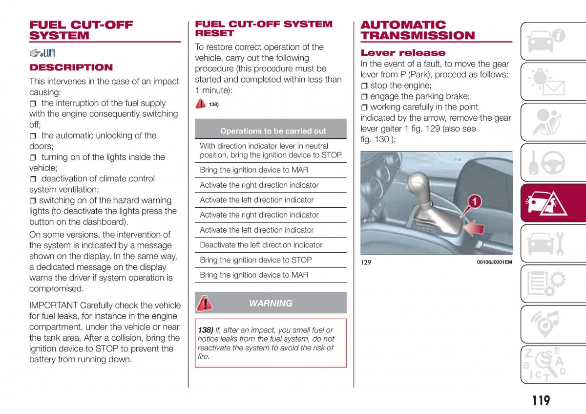 Fiat Tipo sedan owners manual / page 121