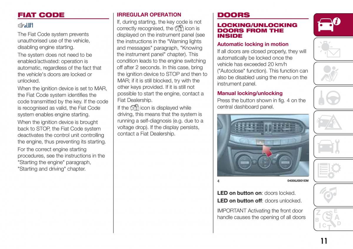 Fiat Tipo sedan owners manual / page 13