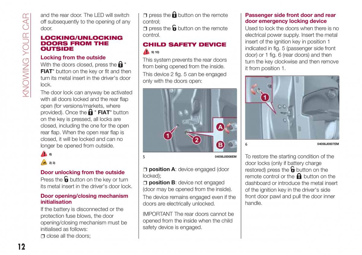 Fiat Tipo sedan owners manual / page 14