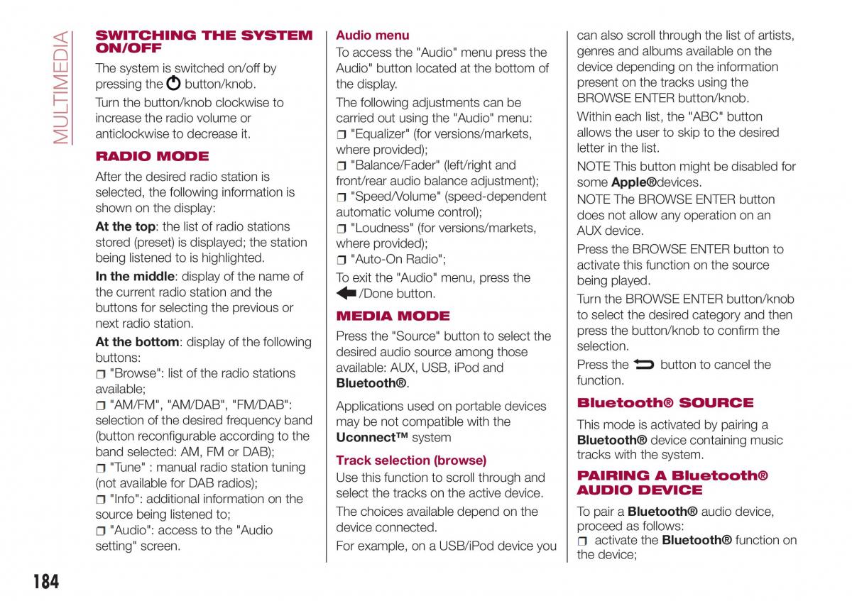 Fiat Tipo sedan owners manual / page 186