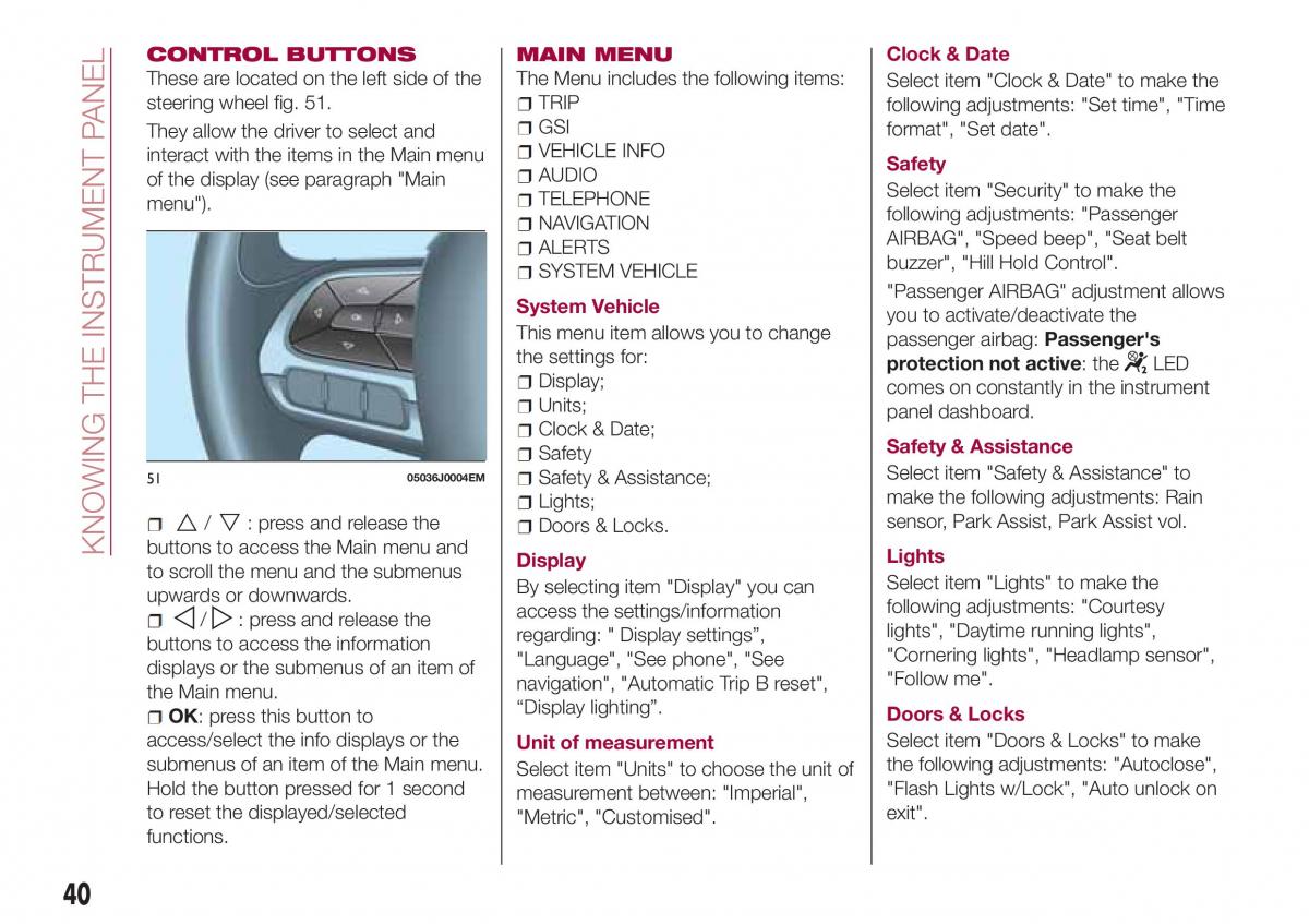 Fiat Tipo sedan owners manual / page 42