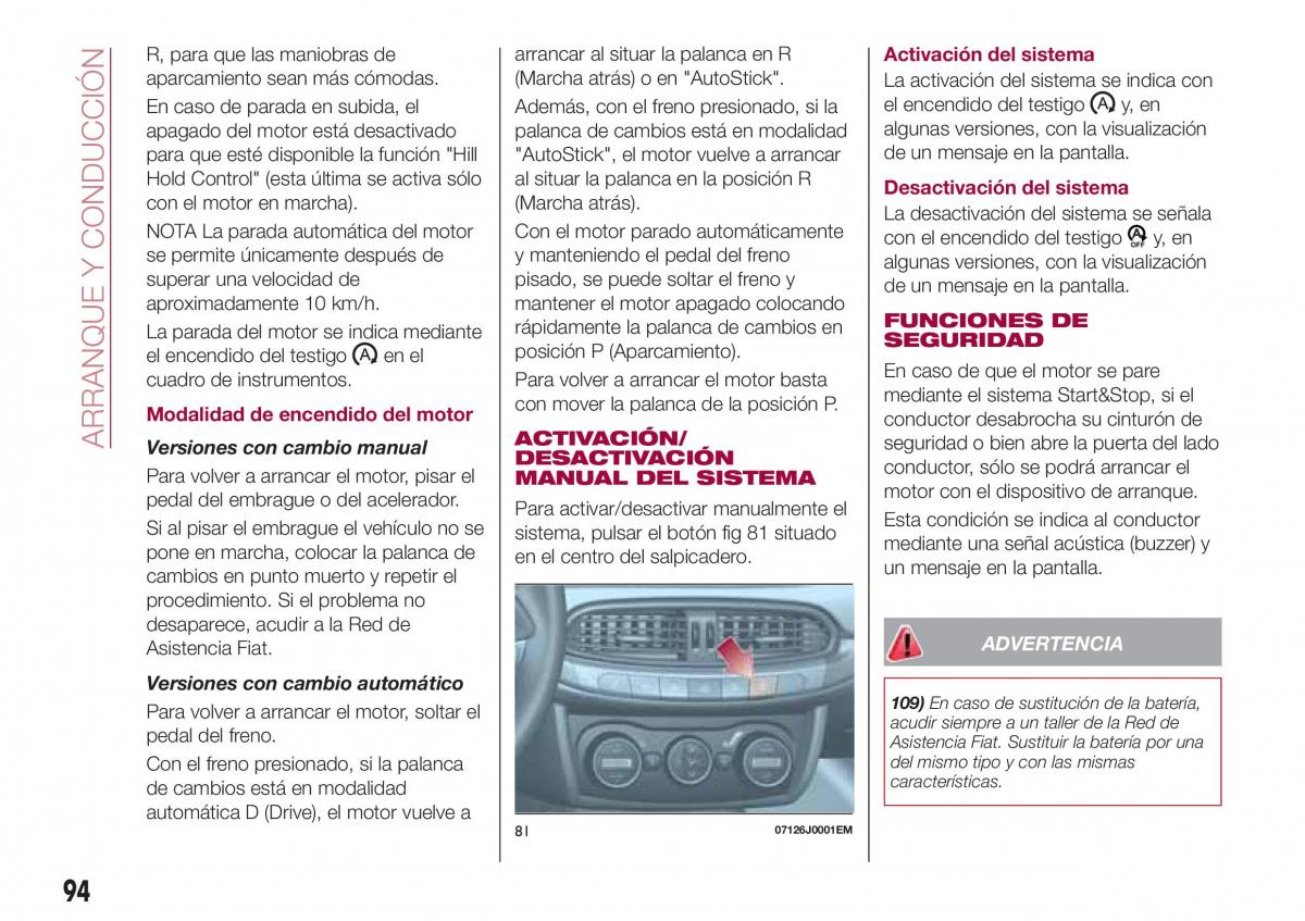 Fiat Tipo sedan manual del propietario / page 96