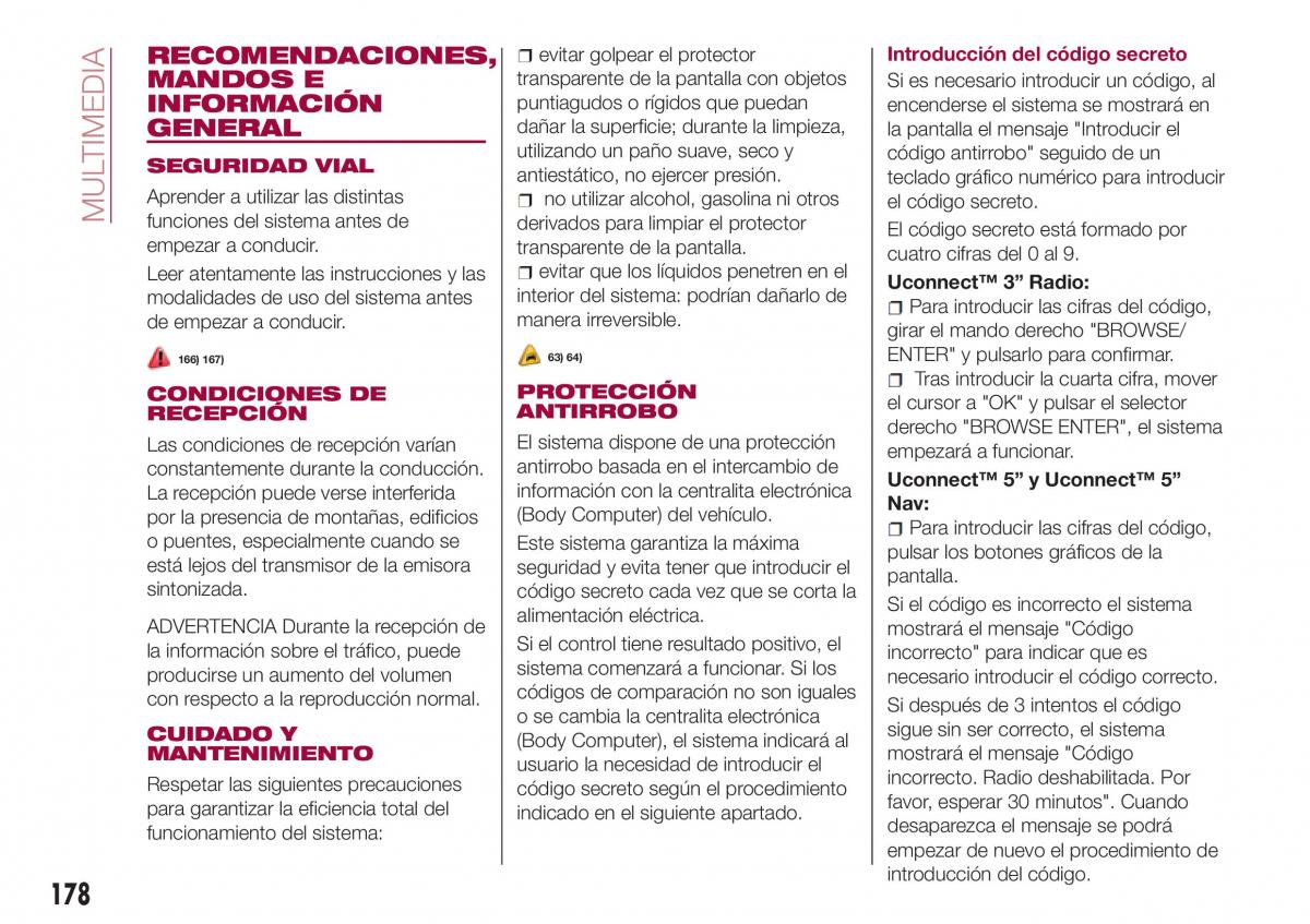 Fiat Tipo sedan manual del propietario / page 180