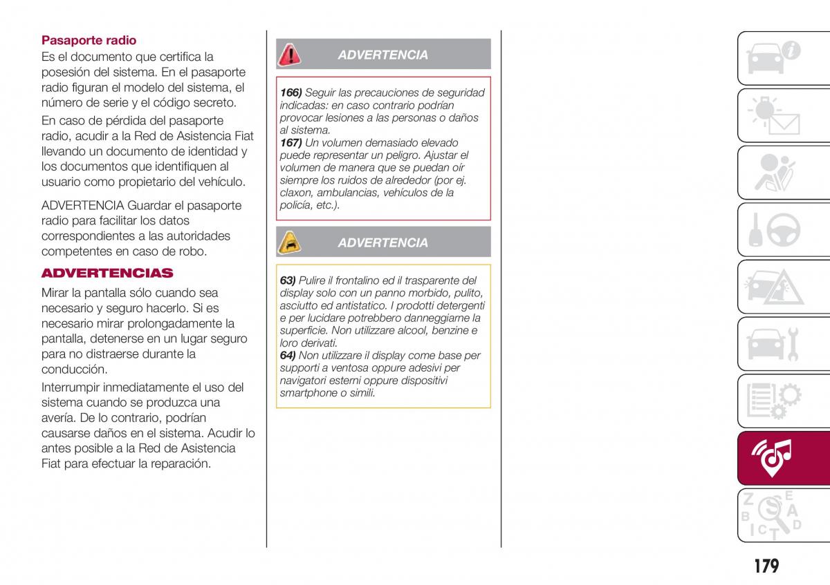 Fiat Tipo sedan manual del propietario / page 181