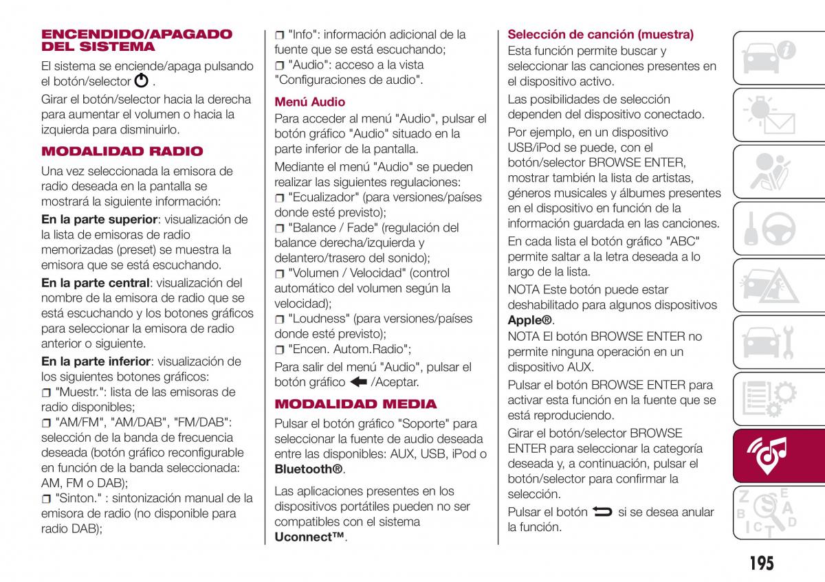 Fiat Tipo sedan manual del propietario / page 197