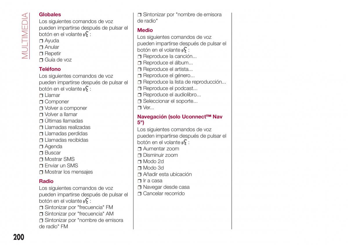 Fiat Tipo sedan manual del propietario / page 202