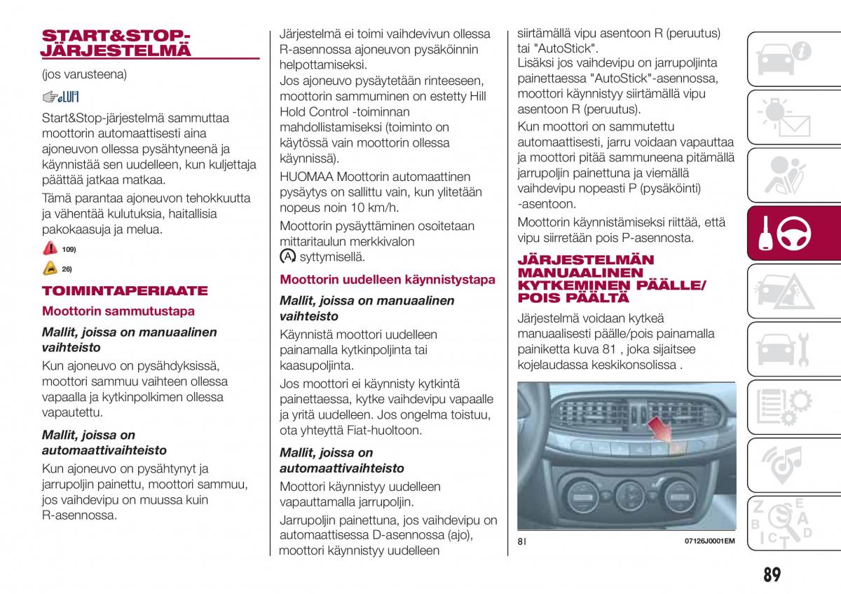 Fiat Tipo sedan omistajan kasikirja / page 91