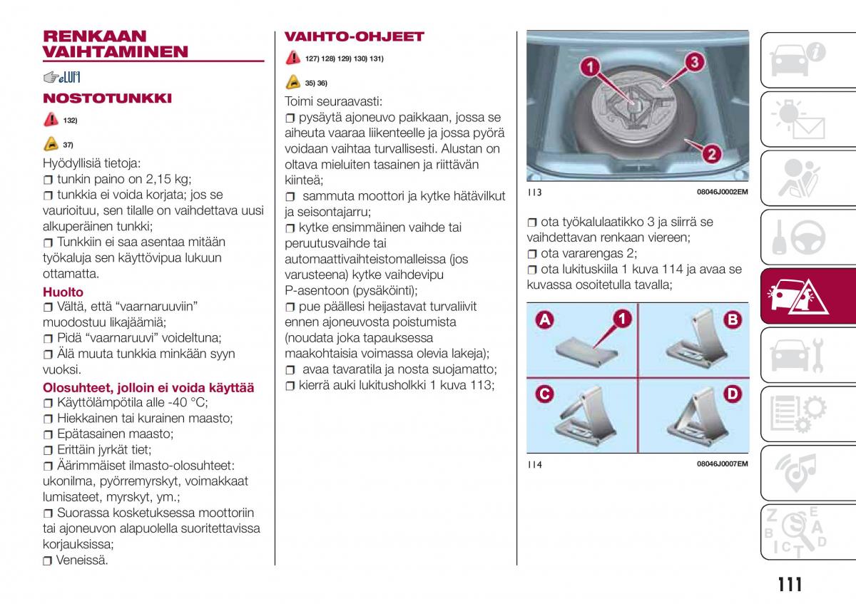 Fiat Tipo sedan omistajan kasikirja / page 113