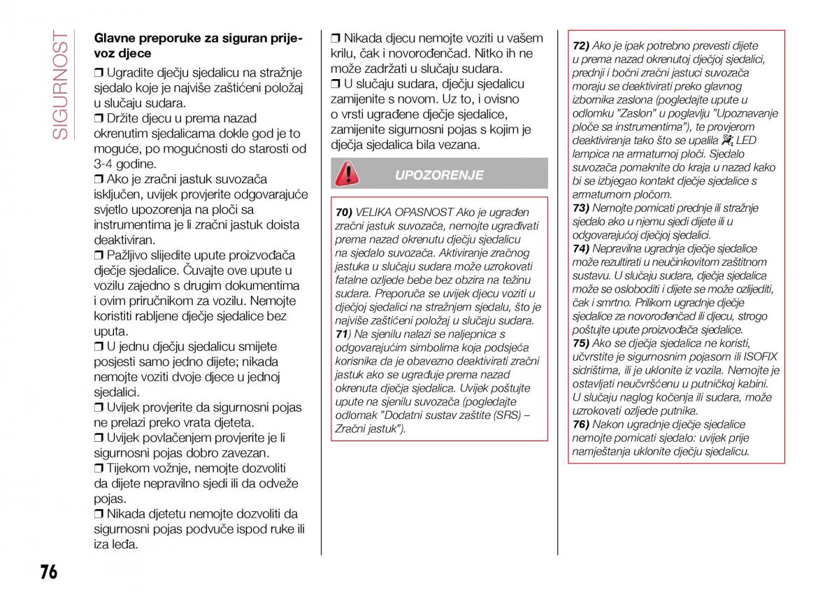 Fiat Tipo sedan vlasnicko uputstvo / page 78