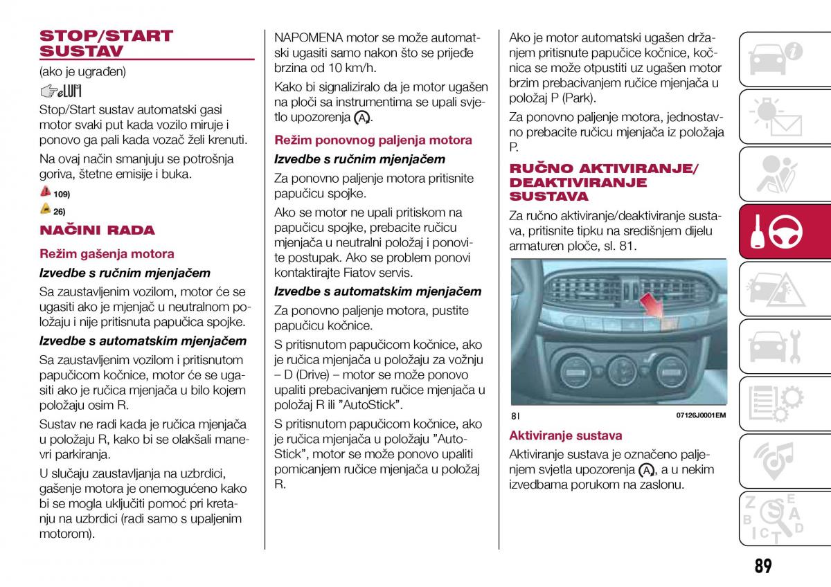 Fiat Tipo sedan vlasnicko uputstvo / page 91