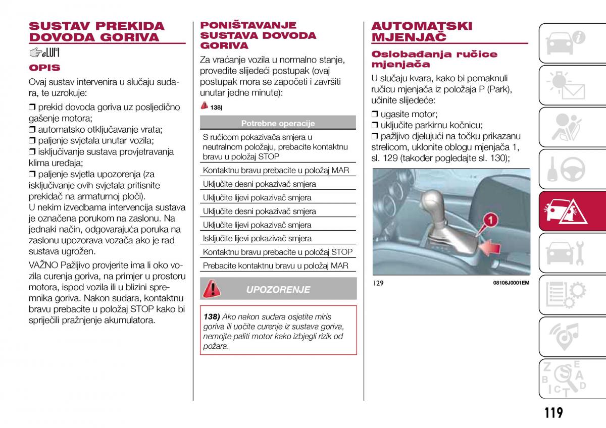 Fiat Tipo sedan vlasnicko uputstvo / page 121