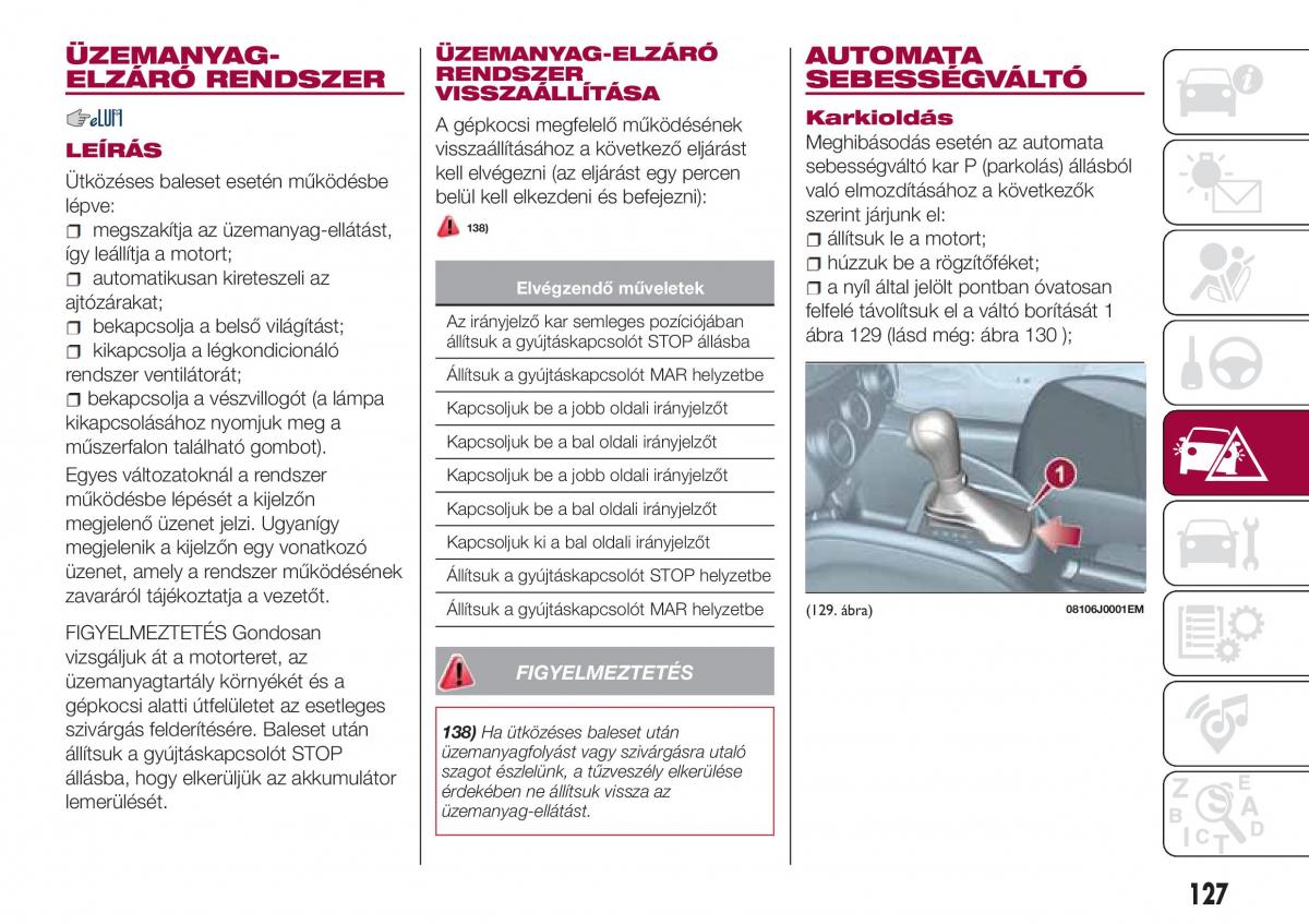 Fiat Tipo sedan Kezelesi utmutato / page 129