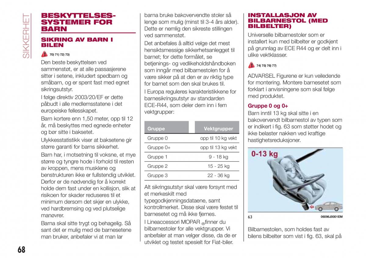 Fiat Tipo sedan bruksanvisningen / page 70