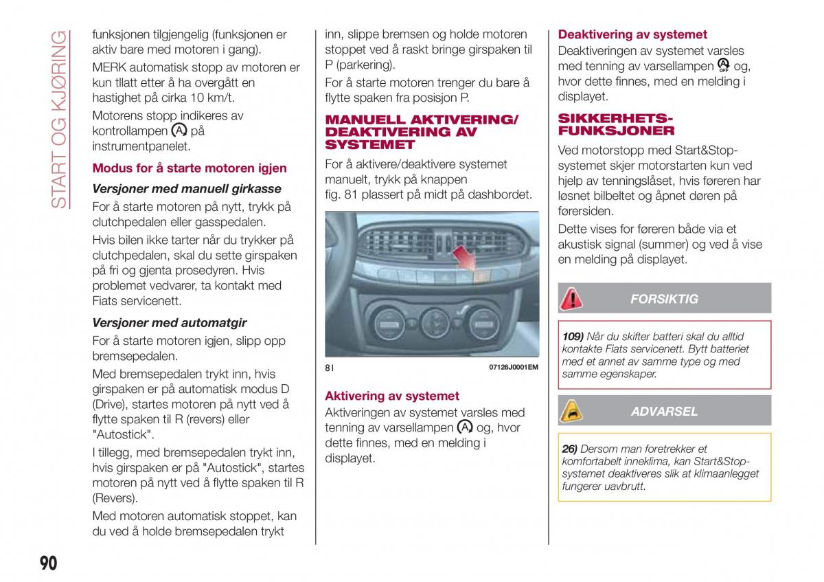 Fiat Tipo sedan bruksanvisningen / page 92