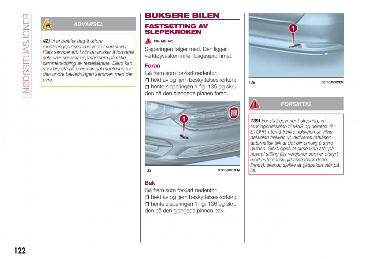 Fiat Tipo sedan bruksanvisningen / page 124