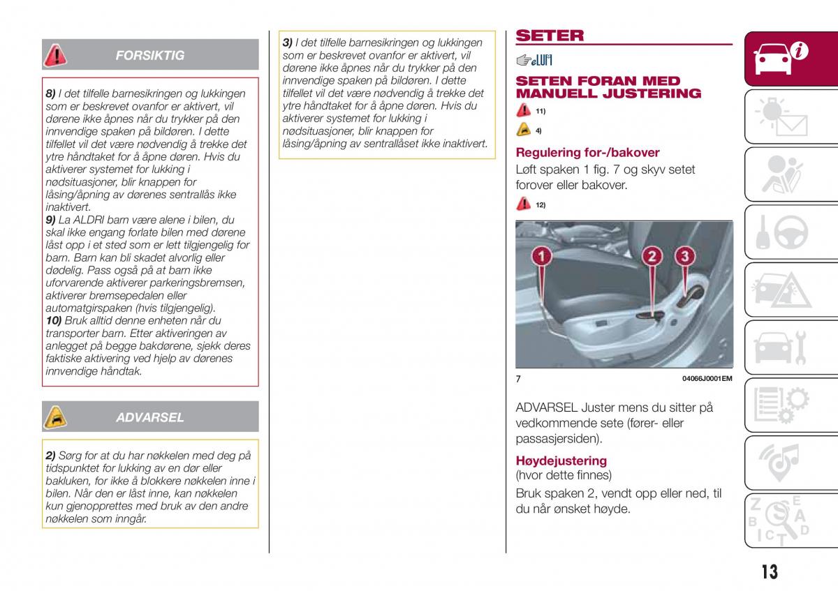 Fiat Tipo sedan bruksanvisningen / page 15