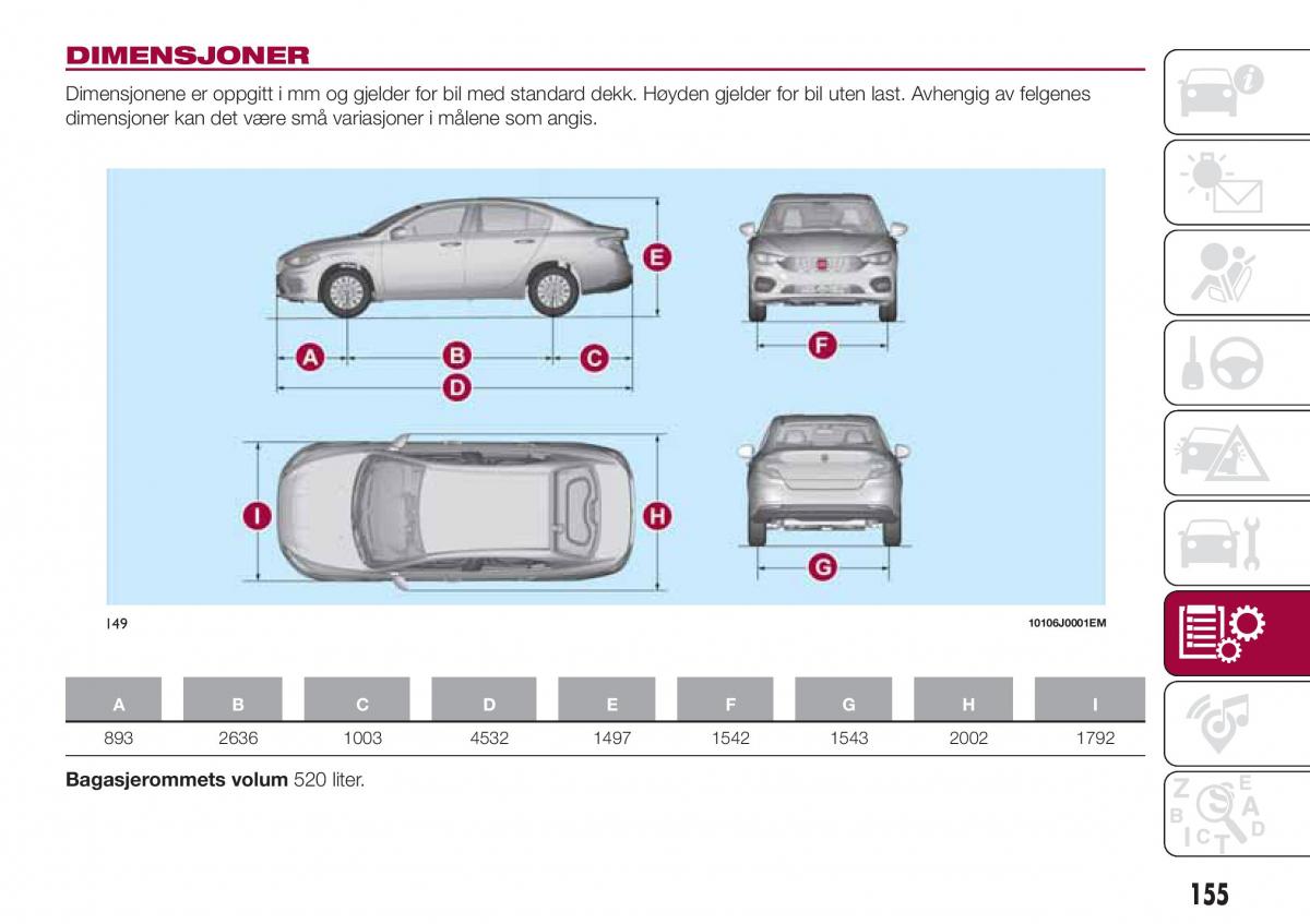 Fiat Tipo sedan bruksanvisningen / page 157