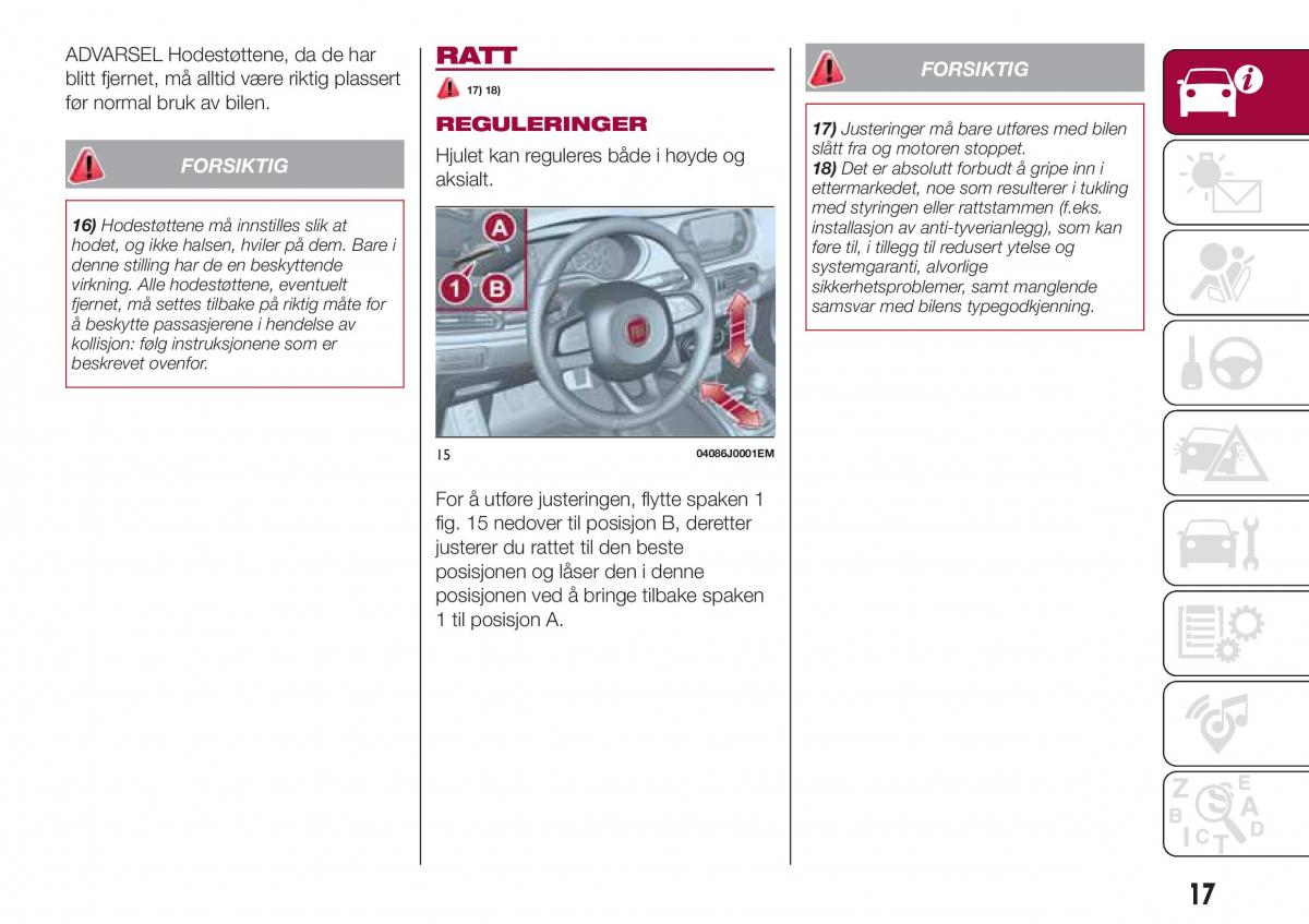 Fiat Tipo sedan bruksanvisningen / page 19