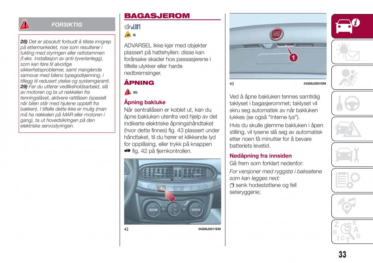 Fiat Tipo sedan bruksanvisningen / page 35