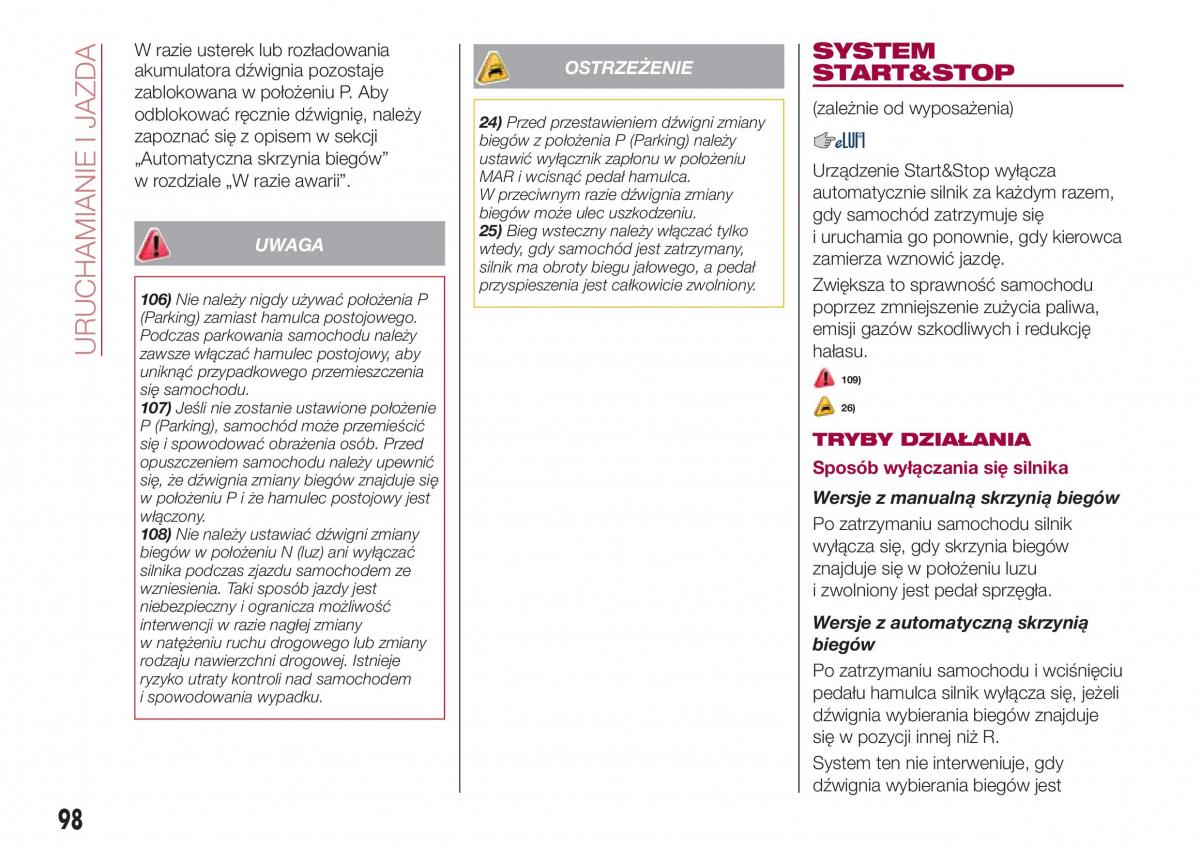 Fiat Tipo sedan instrukcja obslugi / page 100