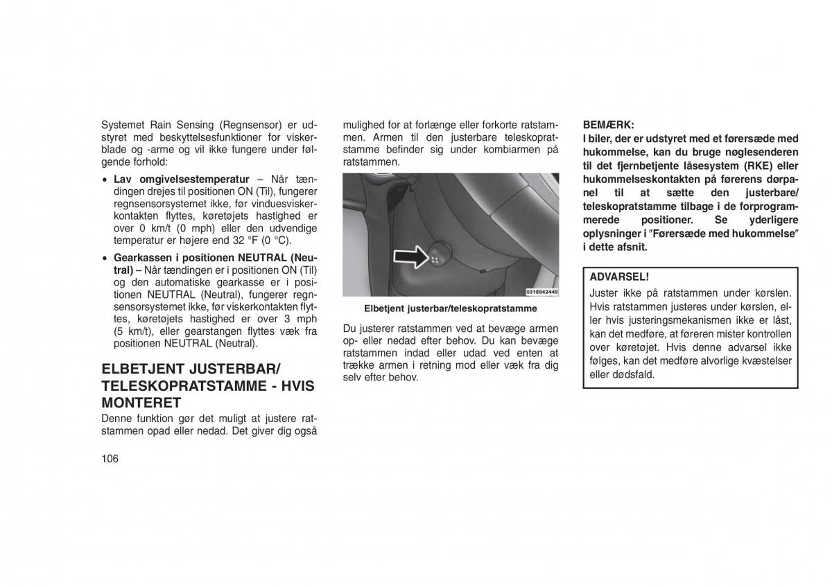 Jeep Grand Cherokee WK2 WH2 Bilens instruktionsbog / page 110