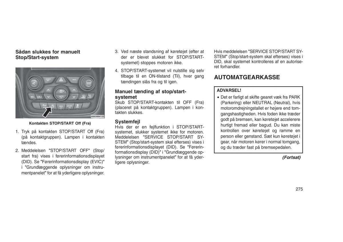 Jeep Grand Cherokee WK2 WH2 Bilens instruktionsbog / page 279