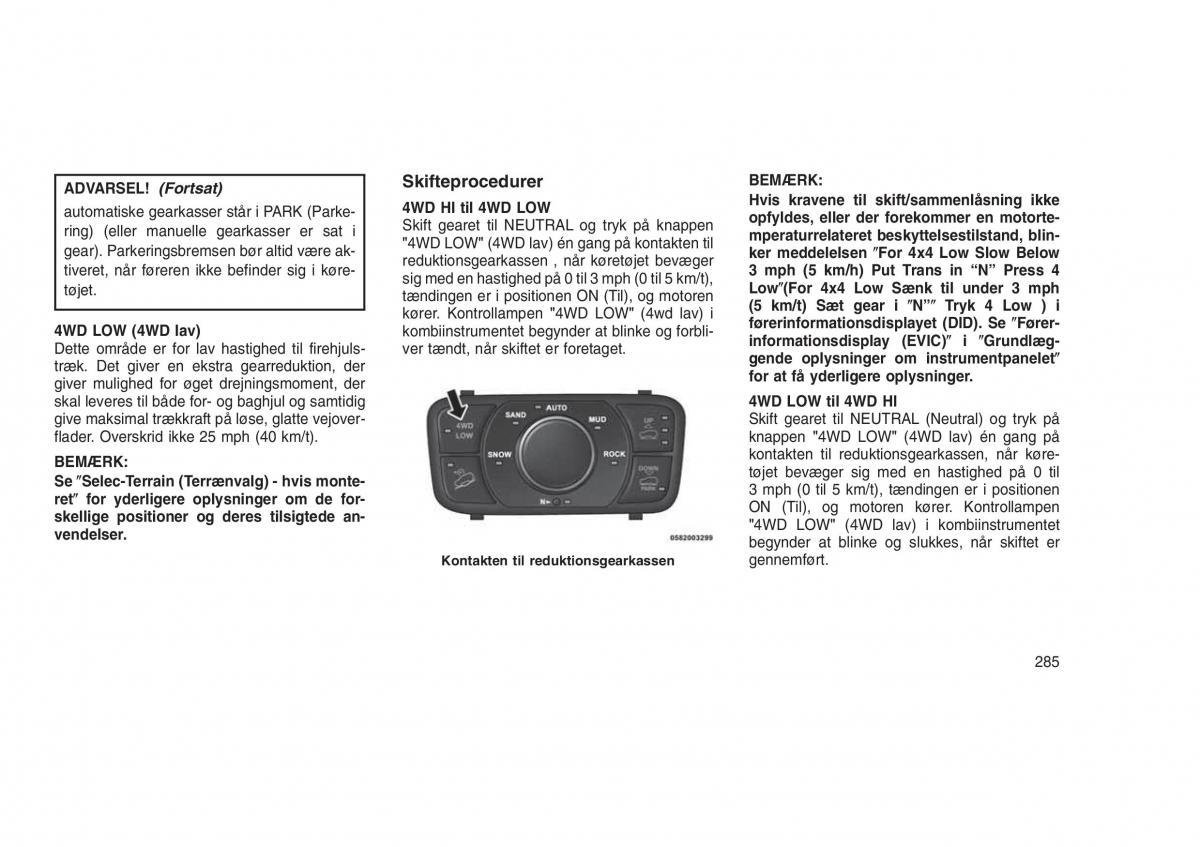 Jeep Grand Cherokee WK2 WH2 Bilens instruktionsbog / page 289