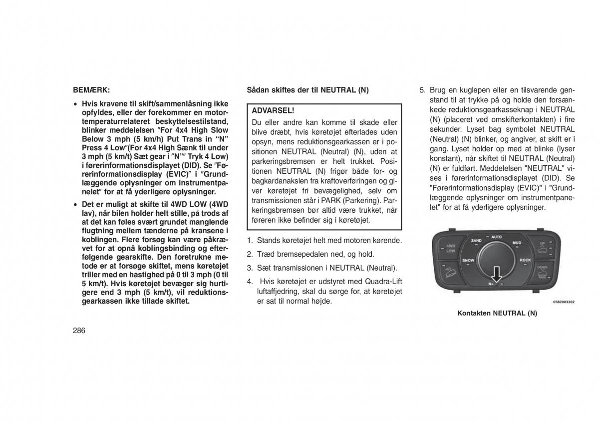 Jeep Grand Cherokee WK2 WH2 Bilens instruktionsbog / page 290