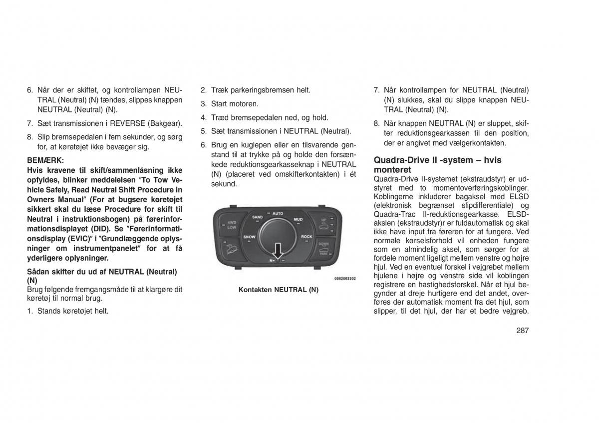 Jeep Grand Cherokee WK2 WH2 Bilens instruktionsbog / page 291