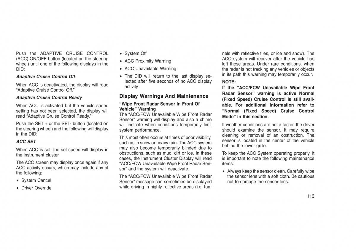 Jeep Grand Cherokee WK2 WH2 owners manual / page 117