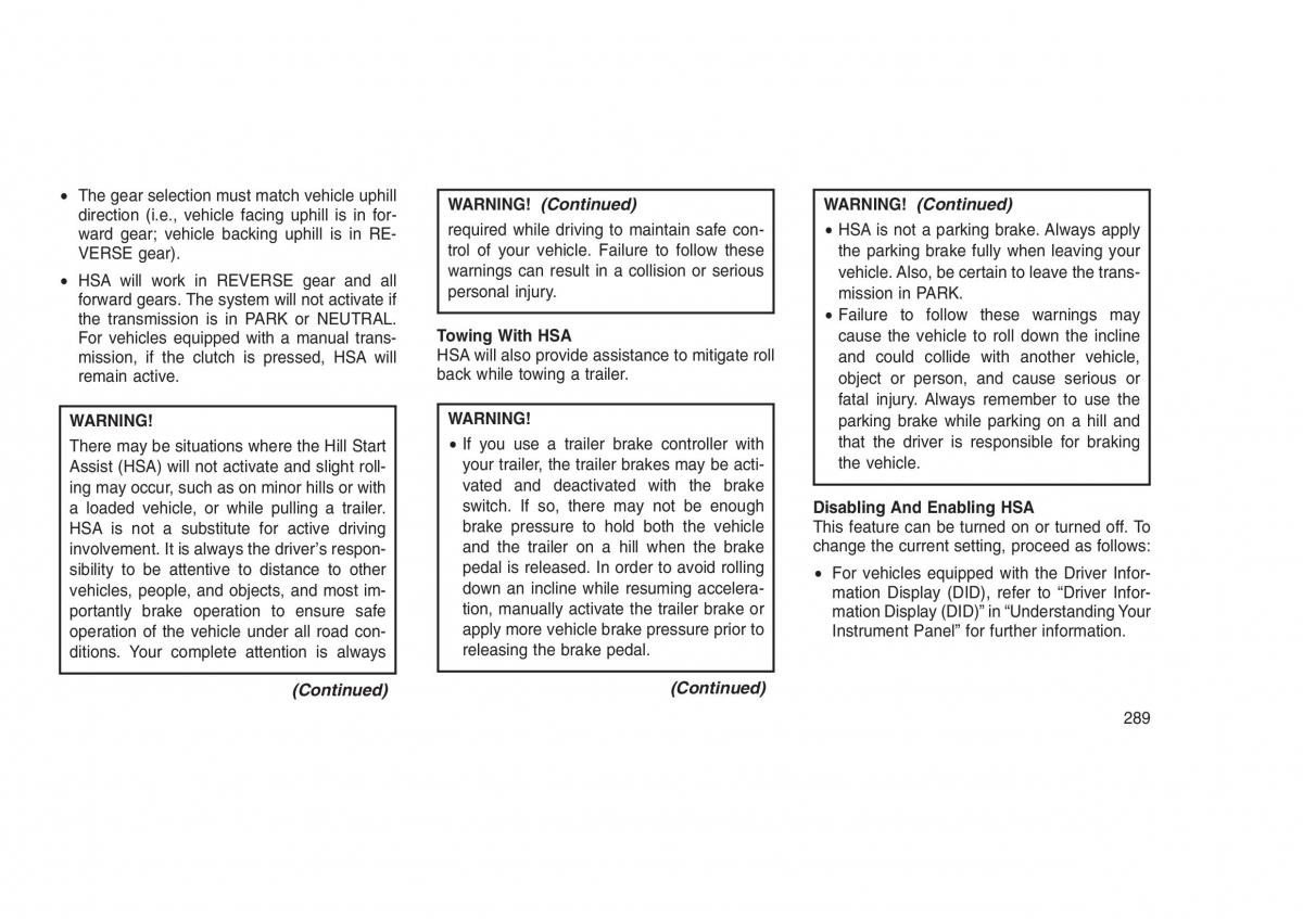 Jeep Grand Cherokee WK2 WH2 owners manual / page 293