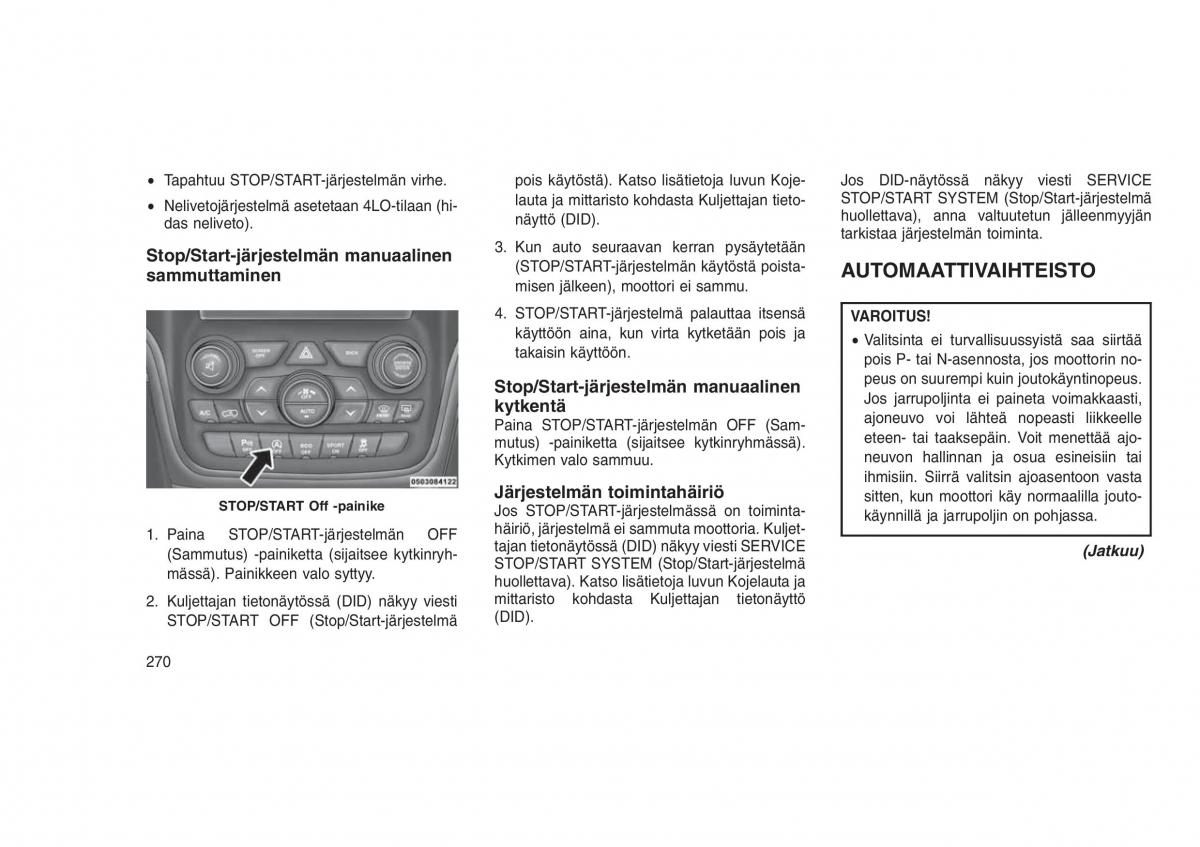 Jeep Grand Cherokee WK2 WH2 omistajan kasikirja / page 274