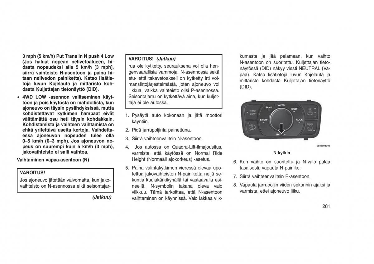 Jeep Grand Cherokee WK2 WH2 omistajan kasikirja / page 285