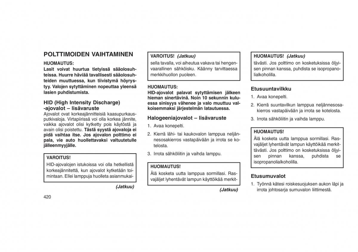 Jeep Grand Cherokee WK2 WH2 omistajan kasikirja / page 424