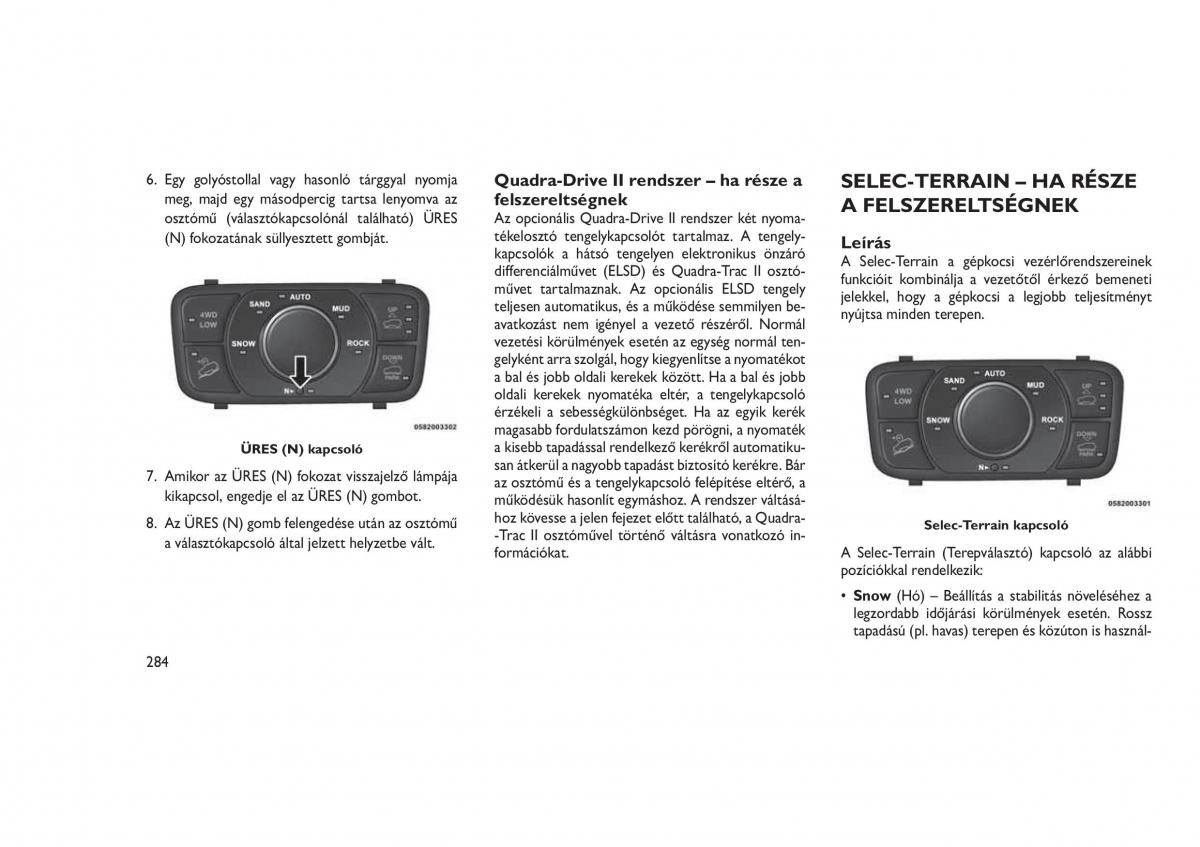 Jeep Grand Cherokee WK2 WH2 Kezelesi utmutato / page 288