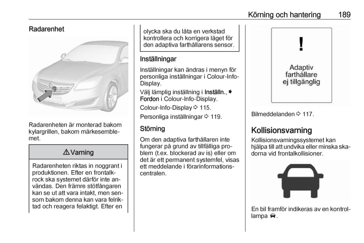 Opel Insignia A instruktionsbok / page 191