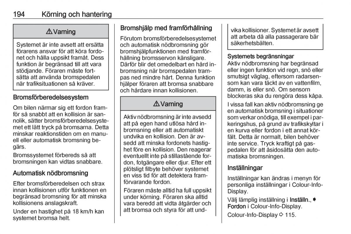 Opel Insignia A instruktionsbok / page 196