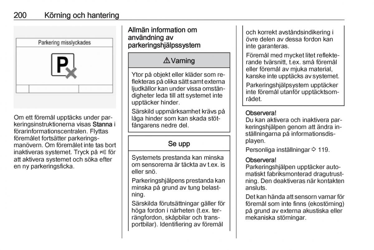 Opel Insignia A instruktionsbok / page 202