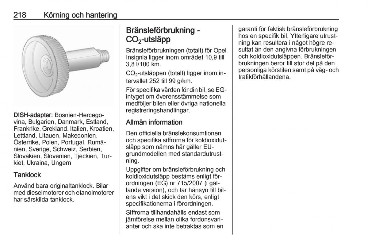 Opel Insignia A instruktionsbok / page 220