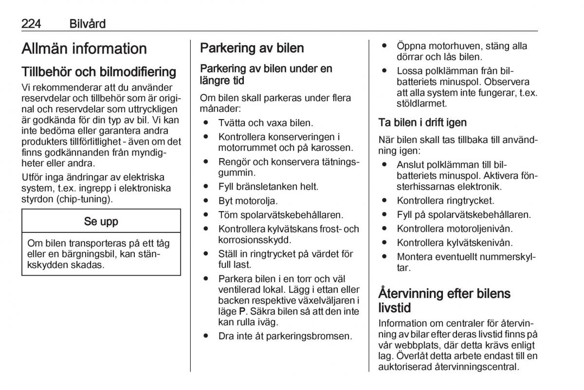 Opel Insignia A instruktionsbok / page 226