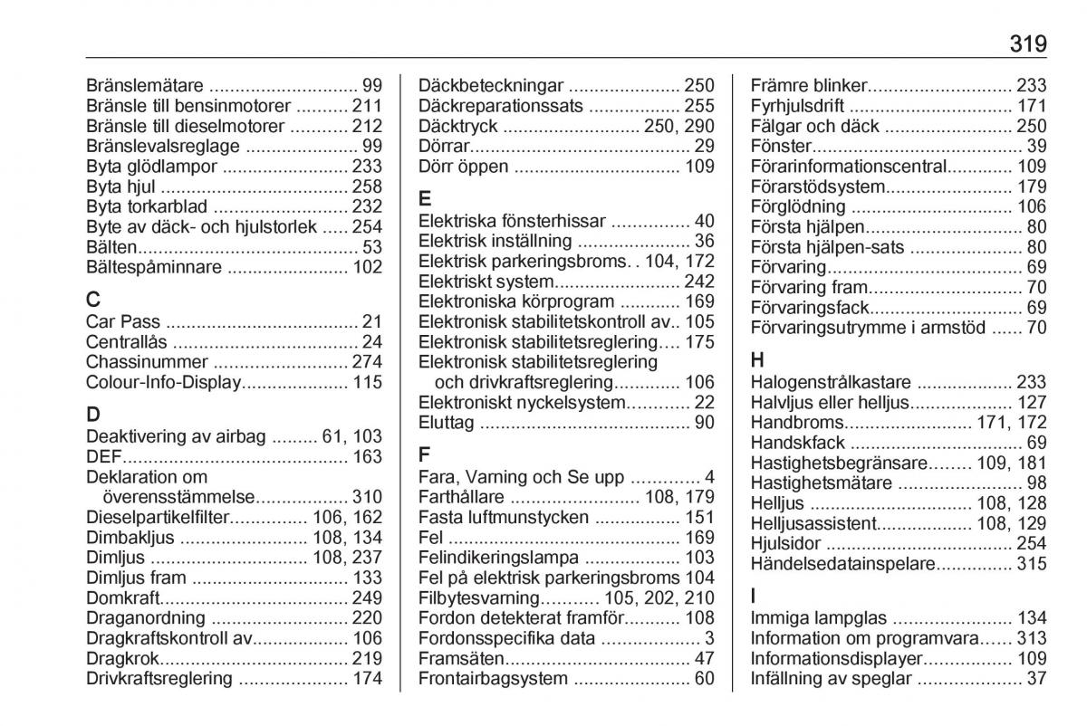 Opel Insignia A instruktionsbok / page 321