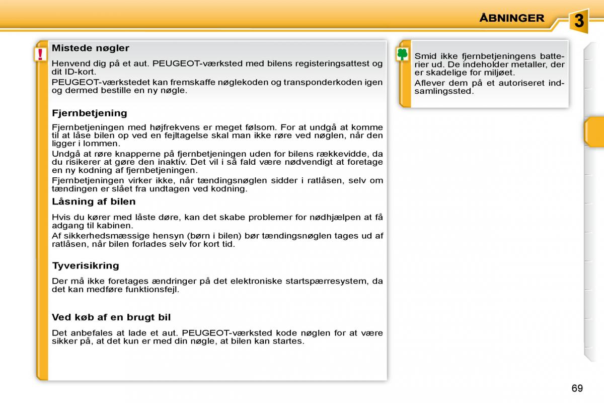 Peugeot 207 Bilens instruktionsbog / page 58