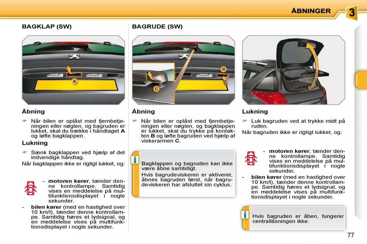 Peugeot 207 Bilens instruktionsbog / page 70