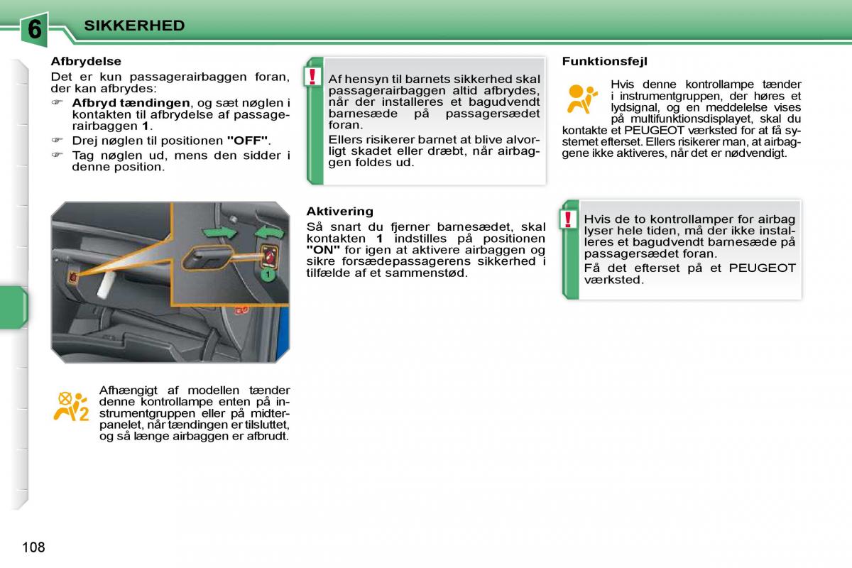 Peugeot 207 Bilens instruktionsbog / page 104