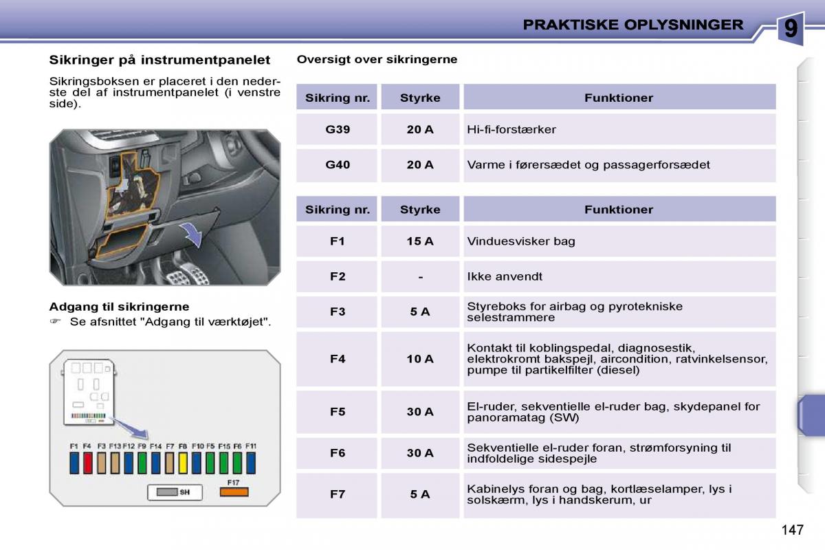 Peugeot 207 Bilens instruktionsbog / page 143